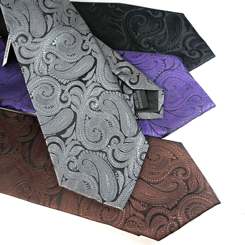 Lot Of 4 Laurant Bennet Milano Paisley Woven 48" Tie Blk, Slv, Prpl, Brwn